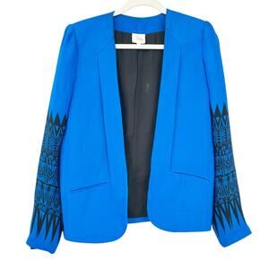 Parker Womens Career Academia Artsy 100% Silk Open‎ Front Blazer Size M Blue